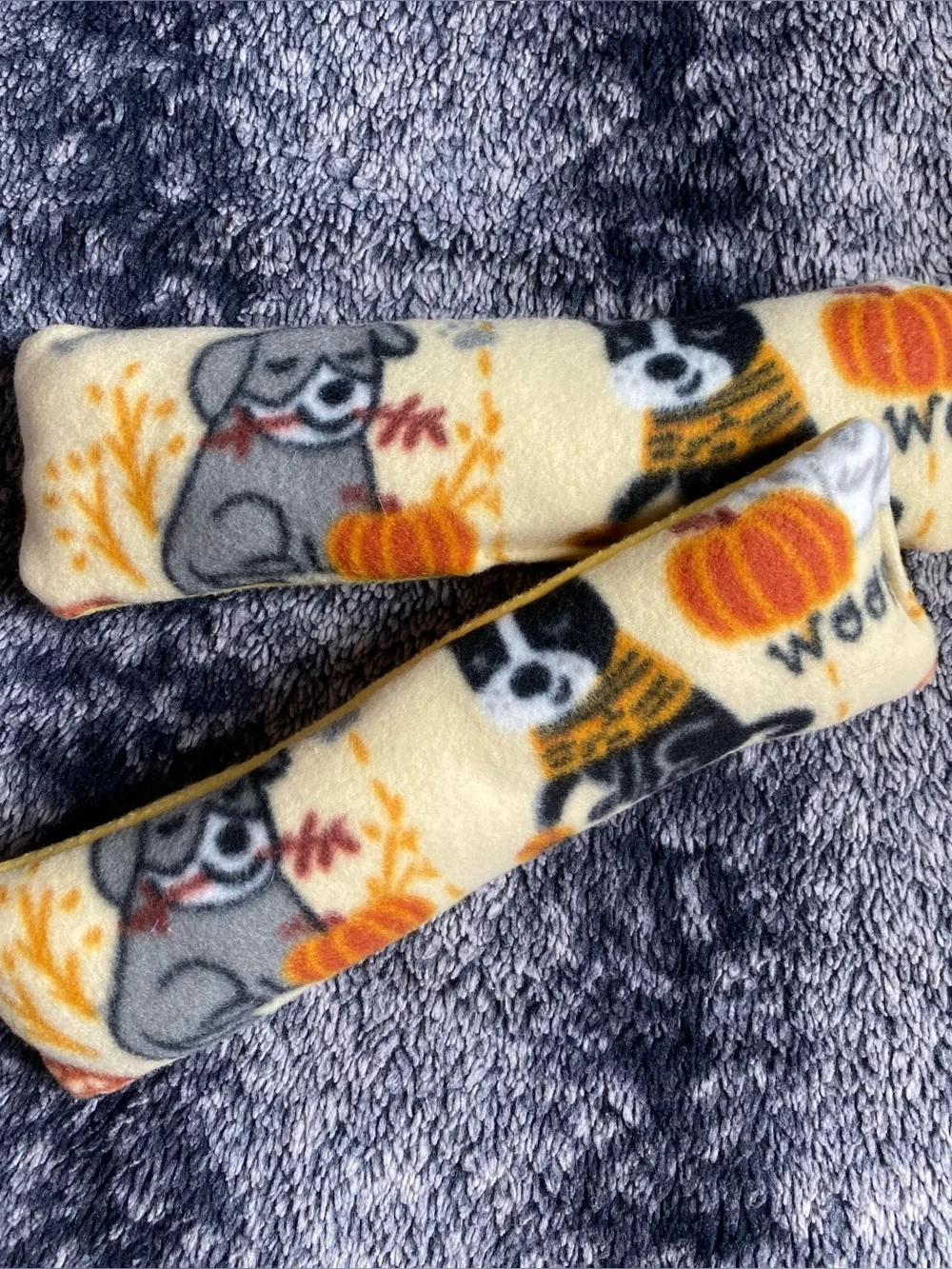 Handmade Yellow Multicolored Dog Patterned Soft Squeaker Toy Pair